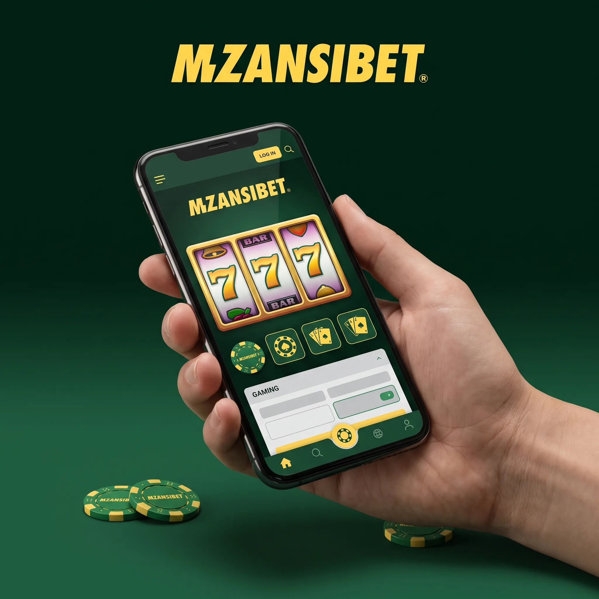 Mzansibet mobile casino displayed on a phone